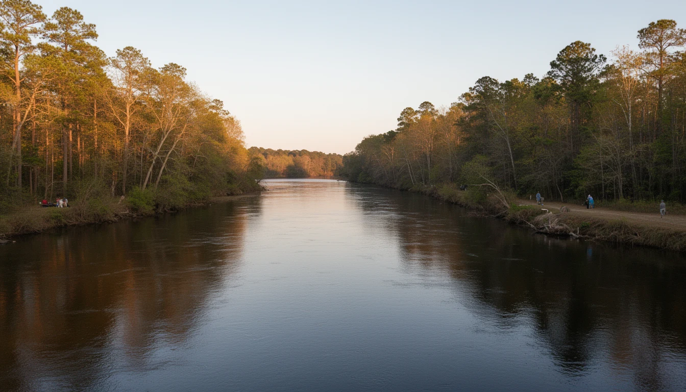 Roanoke River with wooded banks near Gaston, Northampton County, North Carolina